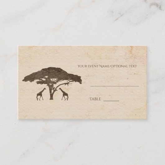 Afrikanische Safari Giraffes Tree Hochzeitstisch Platzkarte (Vorderseite)