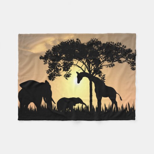 Afrikanische Safari-Silhouette-Fleece-Decke Fleecedecke (Vorderseite (Horizontal))