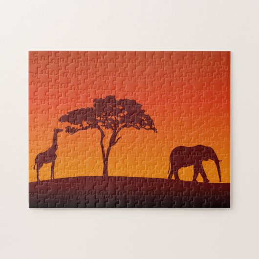 Afrikanische Safari-Silhouette - Puzzlespiel Puzzle (Horizontal)