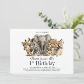 Afrikanische Safari-Tiere 1. Geburtstag-Party Einladung (Stehend Vorderseite)