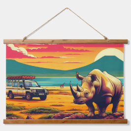 AFRIKANISCHE SAFARI WALL HANGING TAPESTRY WANDTEPPICH MIT HOLZRAHMEN