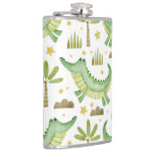 Afrikanische Safari: Wasserfarben-Krokodil & Palme Flachmann (Rechts)