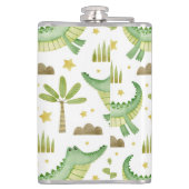 Afrikanische Safari: Wasserfarben-Krokodil & Palme Flachmann (Rückseite)