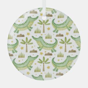 Afrikanische Safari: Wasserfarben-Krokodil & Palme Ornament Aus Glas