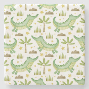 Afrikanische Safari: Wasserfarben-Krokodil & Palme Steinuntersetzer