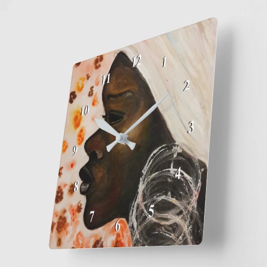 Afrikanische Schönheit - Aquarellmalerei Quadratische Wanduhr (Winkel)