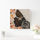 Afrikanische Schönheit - Aquarellmalerei Quadratische Wanduhr (Zuhause)