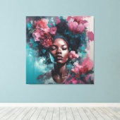 Afrikanische Schwarze Frau mit Blume Mauer Kunst Leinwanddruck (Insitu (Holzboden))