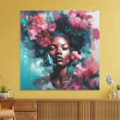 Afrikanische Schwarze Frau mit Blume Mauer Kunst Leinwanddruck (Insitu (Wohnzimmer))