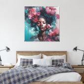 Afrikanische Schwarze Frau mit Blume Mauer Kunst Leinwanddruck (Insitu (Schlafzimmer))