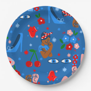 afrikanische schwarze Rosie the Riveter Rockabilly Pappteller