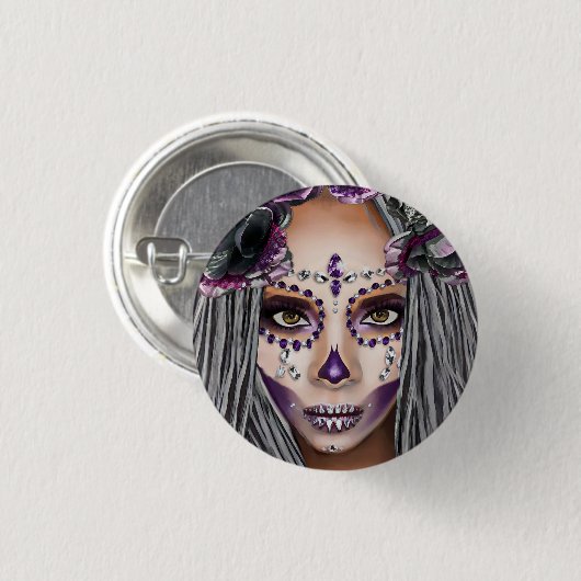 Afrikanische Schwarze Voodoo Priestersess Fantasy Button (Vorne & Hinten)
