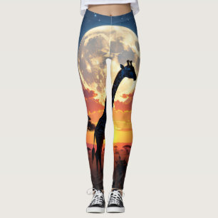 Afrikanische Sonnenuntergangs-Mond-Giraffen-Leggin Leggings