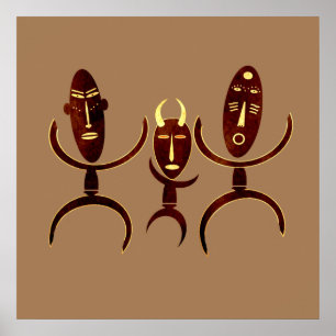 Afrikanische Stammes-Tanzszene Felsgravur Poster