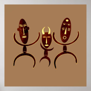 Afrikanische Stammes-Tanzszene Felsgravur Poster