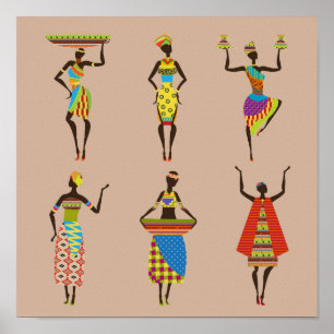 Afrikanische Stammesfrauen in farbenfroher Traditi Poster