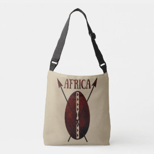 Afrikanische Stammeskunst Schild und Speer Vintage Tragetaschen Mit Langen Trägern