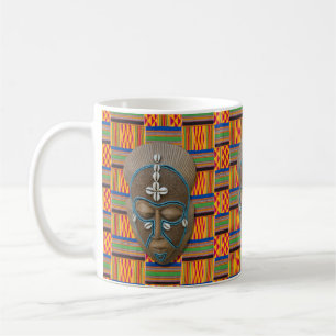 Afrikanische Stammesmaske Cowrie Muscheln Orange G Kaffeetasse