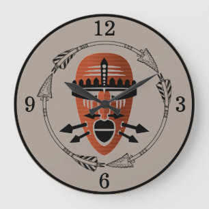 Afrikanische Stammesmaske Große Wanduhr