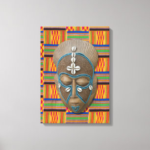 Afrikanische Stammesmaske Orange Kente Canvas Prin Leinwanddruck