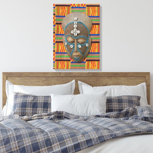 Afrikanische Stammesmaske Orange Kente Canvas Prin Leinwanddruck (Insitu (Schlafzimmer))