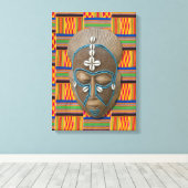 Afrikanische Stammesmaske Orange Kente Canvas Prin Leinwanddruck (Insitu (Holzboden))
