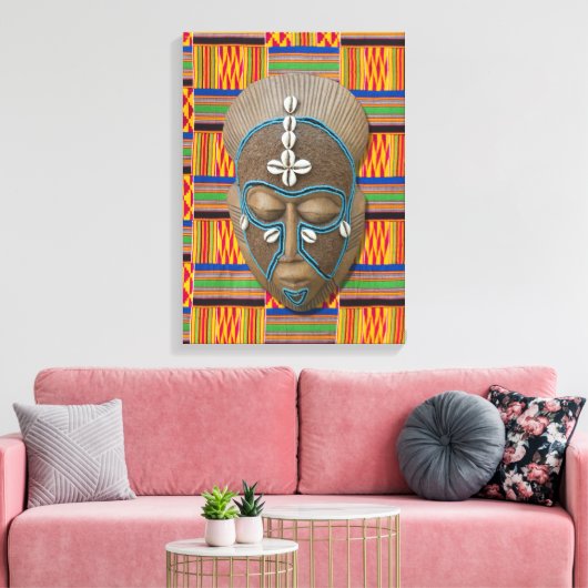 Afrikanische Stammesmaske Orange Kente Canvas Prin Leinwanddruck (Insitu (Wohnzimmer))