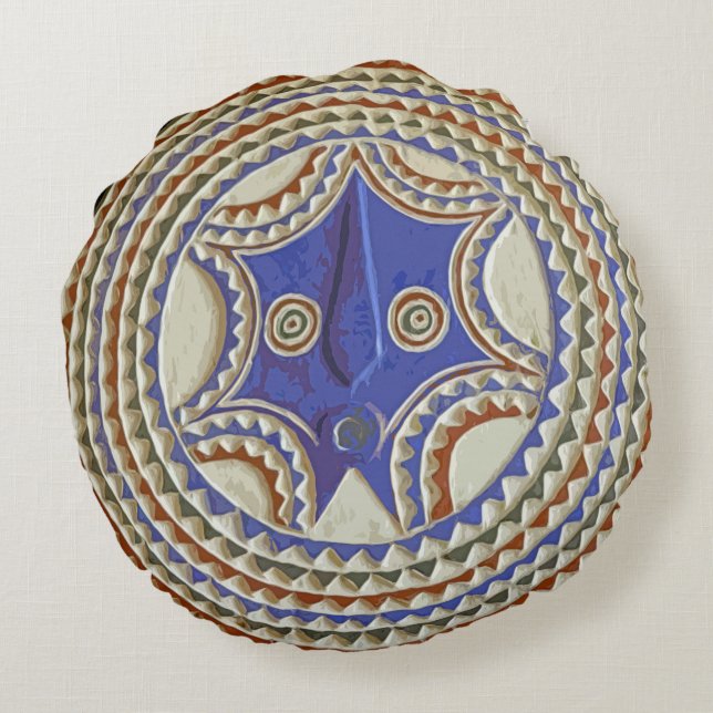 Afrikanische Stammesmaske Rundes Kissen (Rückseite)