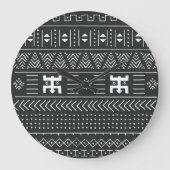 Afrikanische Stammkunst: Geometrisches Schwarz & W Große Wanduhr (Vorderseite)