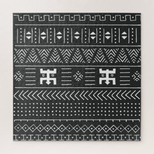 Afrikanische Stammkunst: Geometrisches Schwarz & W Puzzle