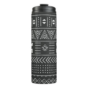 Afrikanische Stammkunst: Geometrisches Schwarz & W Thermosbecher