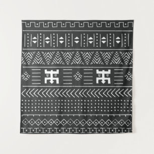 Afrikanische Stammkunst: Geometrisches Schwarz & W Wandteppich