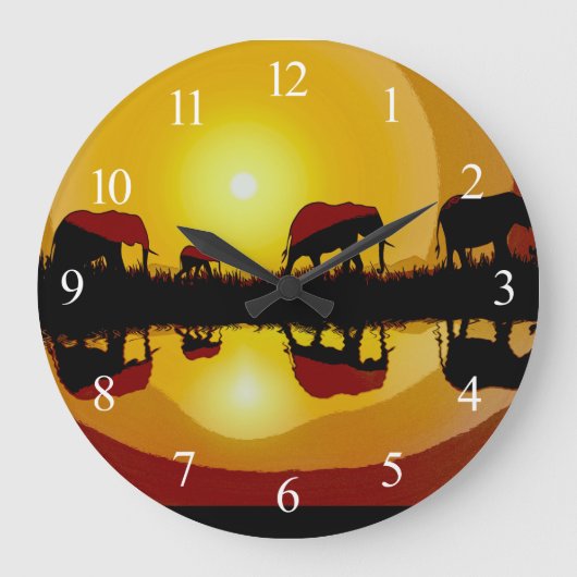Afrikanische Sunset Elefanten Große Wanduhr (Vorderseite)