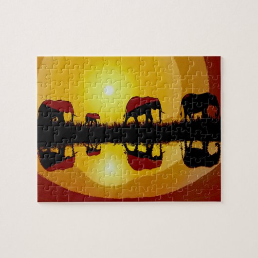 Afrikanische Sunset Elefanten Puzzle (Horizontal)