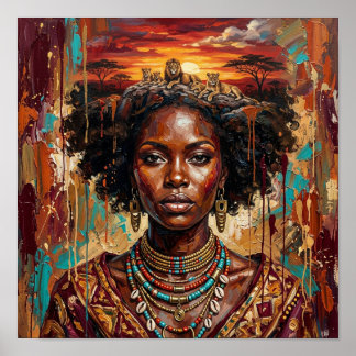 Afrikanische Sunset-Königin, Schwarze Frau Wandkun Poster