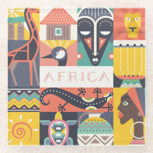Afrikanische symbolische Kunst-Collage Glasuntersetzer