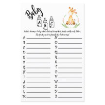 AFRIKANISCHE TIERE ABC BABY SHOWER GAME CARD
