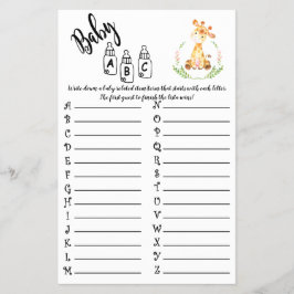 AFRIKANISCHE TIERE ABC BABY SHOWER GAME CARD FLYER