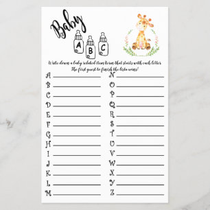 AFRIKANISCHE TIERE ABC BABY SHOWER GAME CARD FLYER