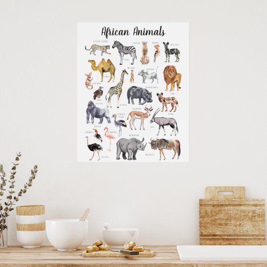Afrikanische Tiere | Bildung Lernunterricht Poster (Küche)