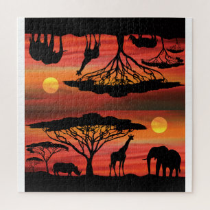 Afrikanische Tiere im Serengeti-Sonnenuntergang Puzzle