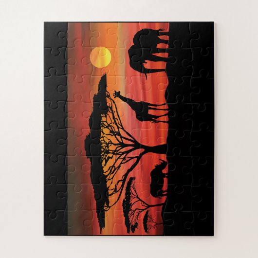 Afrikanische Tiere in einem Serengeti Sunset Puzzle (Vertikal)