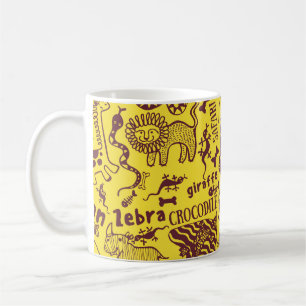 Afrikanische Tiere: Kulturelles nahtloses Muster. Kaffeetasse