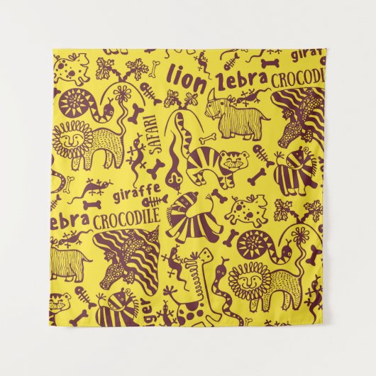 Afrikanische Tiere: Kulturelles nahtloses Muster. Wandteppich (Vorderseite)