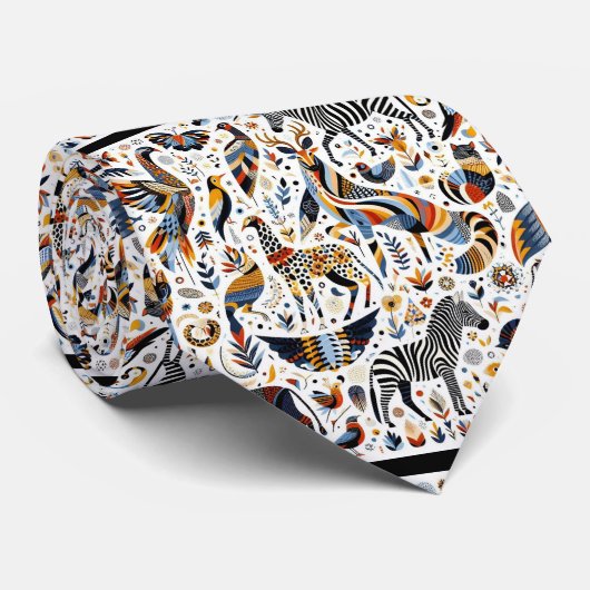 Afrikanische Tiere Print Boho Krawatte (Gerollt)