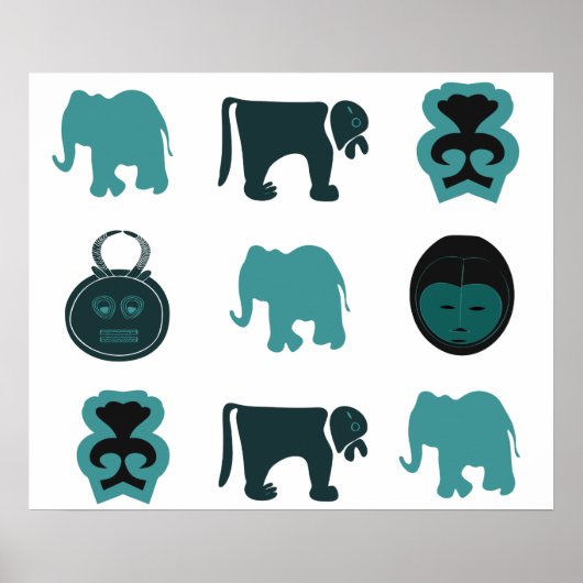 afrikanische Tiere und Masken Poster (Vorne)
