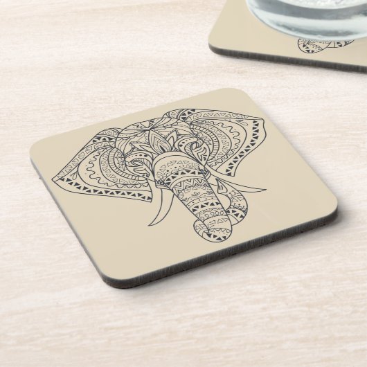 Afrikanische Tierkunst des Stammes- Elefanten Getränkeuntersetzer (Linke Seite)