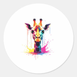 Afrikanische Tierkunst Die farbenfrohe Giraffe für Runder Aufkleber
