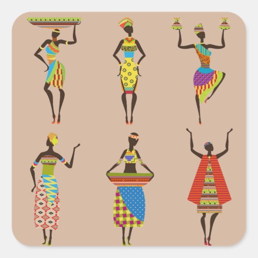 Afrikanische Tribal Art Ladys bunt ethnische Mode Quadratischer Aufkleber (Vorderseite)