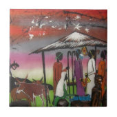 Afrikanische WeihnachtsGeburt Christis-Szene Fliese (Vorderseite)